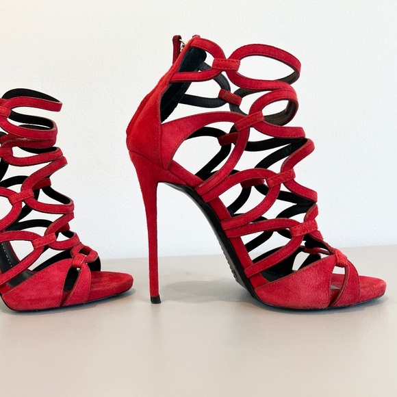Giuseppe Zanotti Red Suede Strappy Heels – Size 37 - Picture 2 of 7